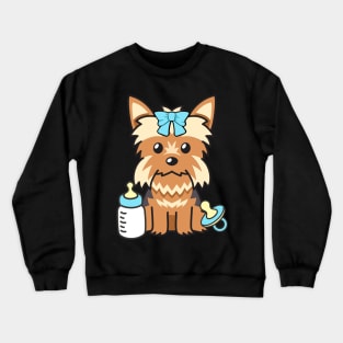 Cute baby yorkshire terrier getting its milk and pacifier Crewneck Sweatshirt